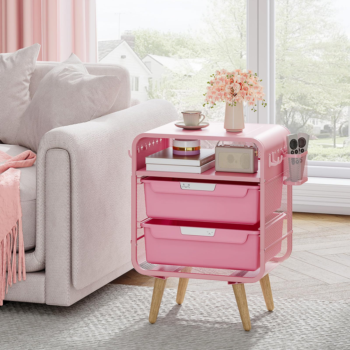 SYKIARIOL pink nightstand fits small rooms, dorms, and shared spaces.