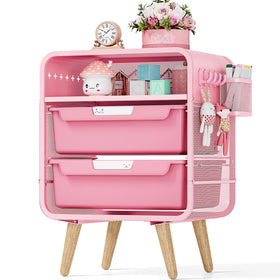 SYKIARIOL pink nightstand with two deep drawers keeps bedtime essentials organized.