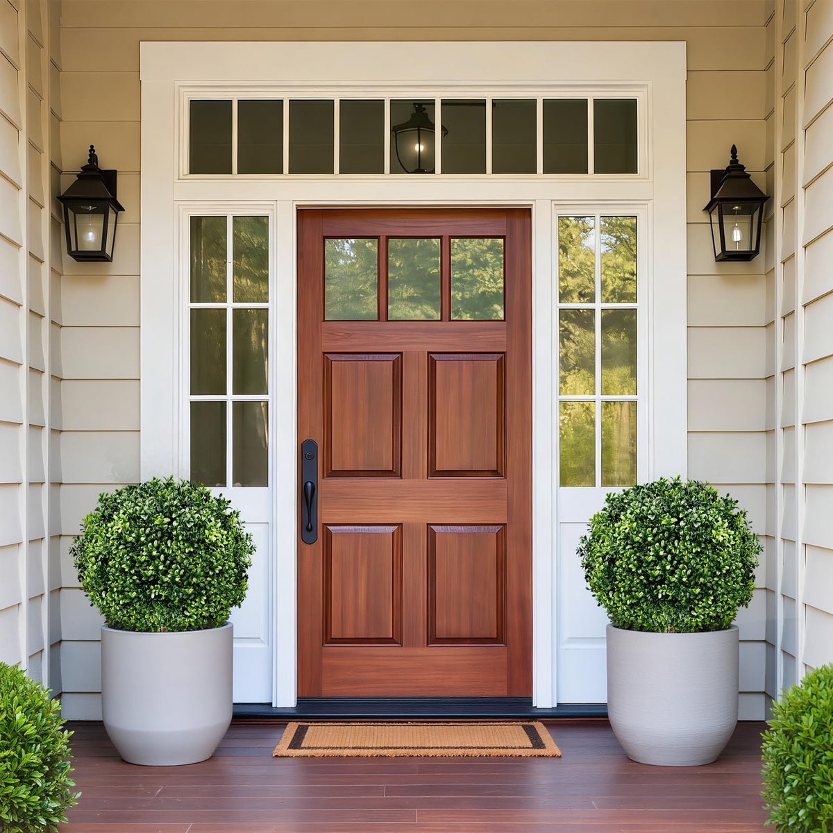 SylvanVerse boxwood topiary ball 18in enhances a porch with lush modeling.