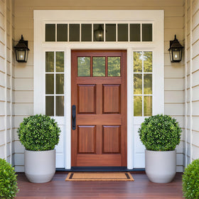 SylvanVerse boxwood topiary ball 18in enhances a porch with lush modeling.