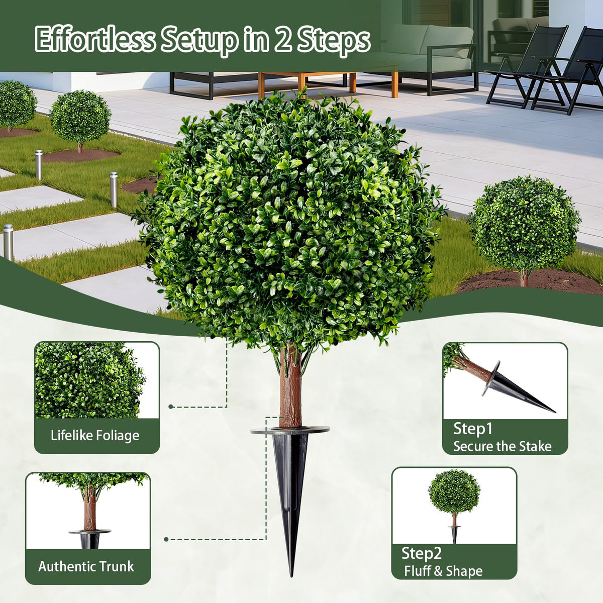SylvanVerse ground spike helps outdoor topiaries stay planted securely.
