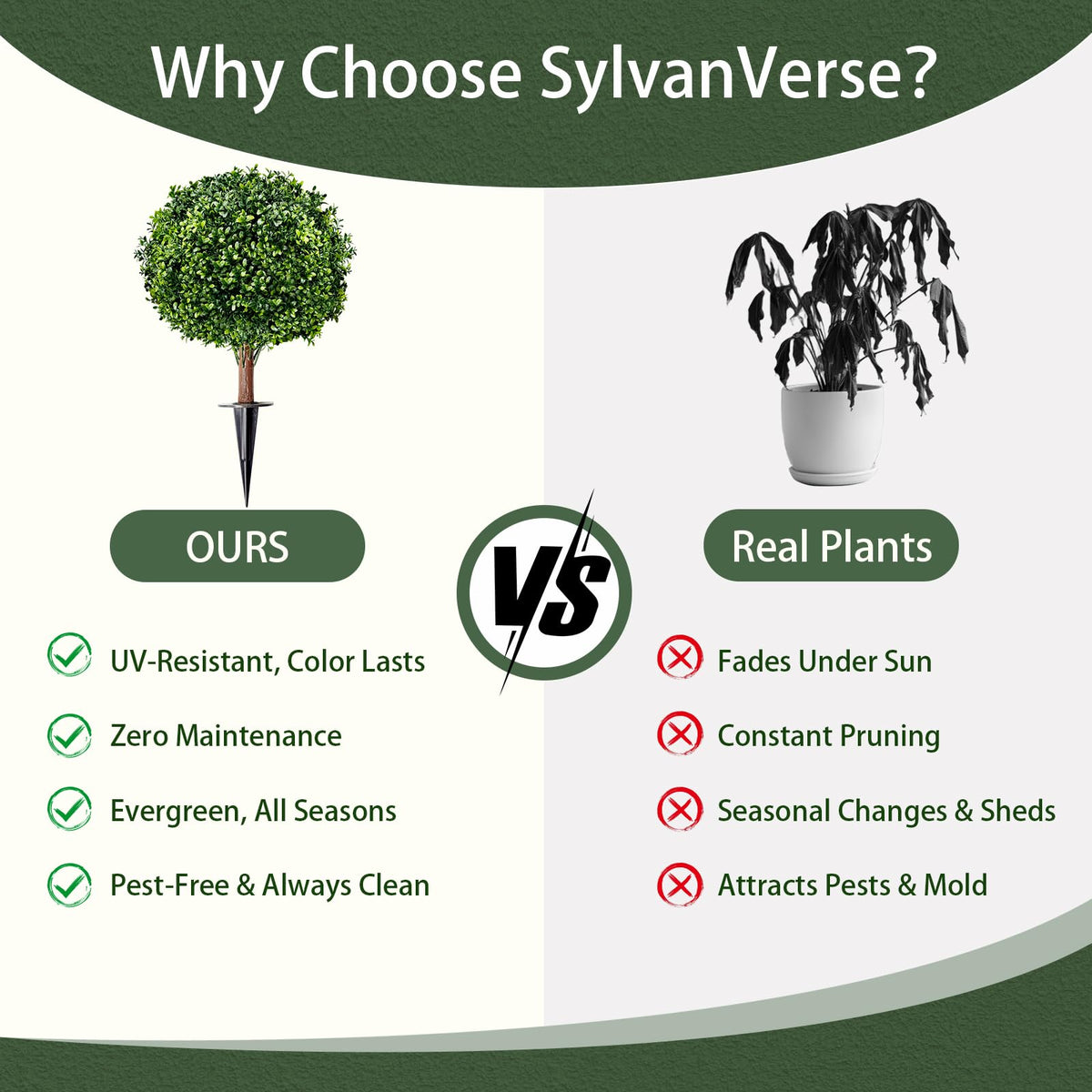 SylvanVerse indoor-outdoor greenery makes versatile decor statements.