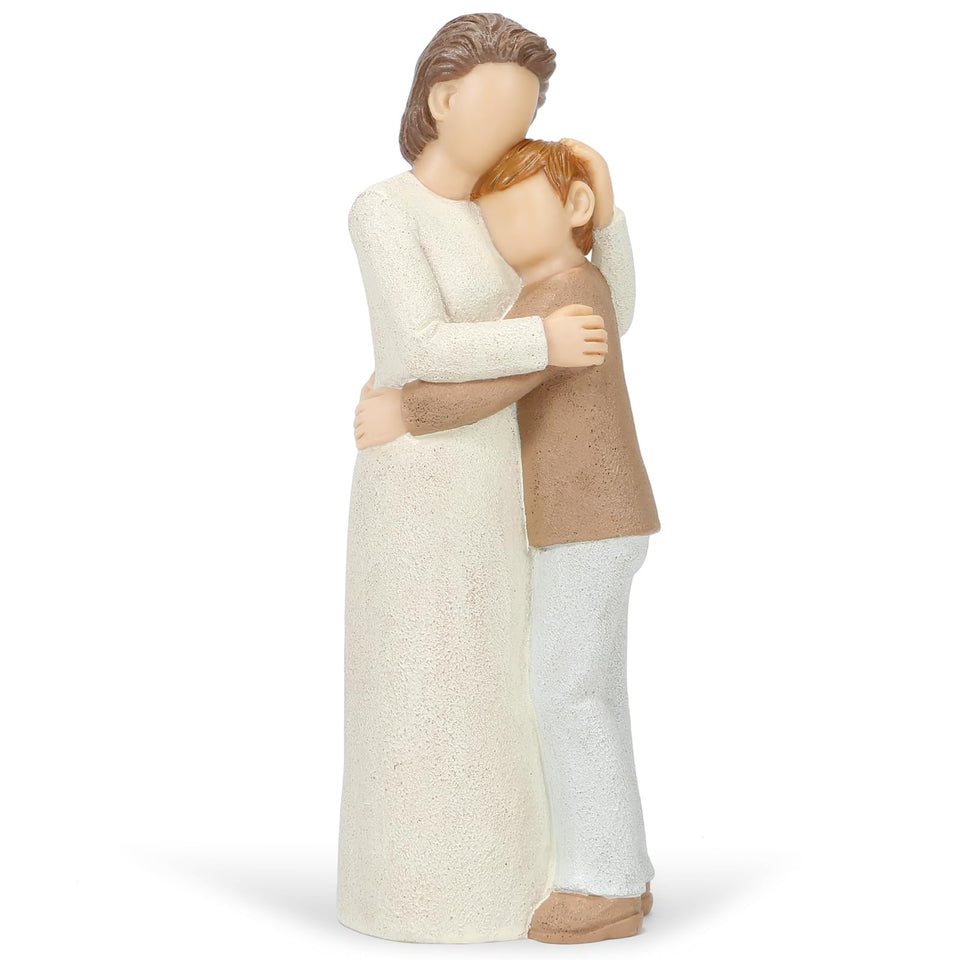 Symbullize grandma and grandson figurine in an embrace adds warmth to any shelf.