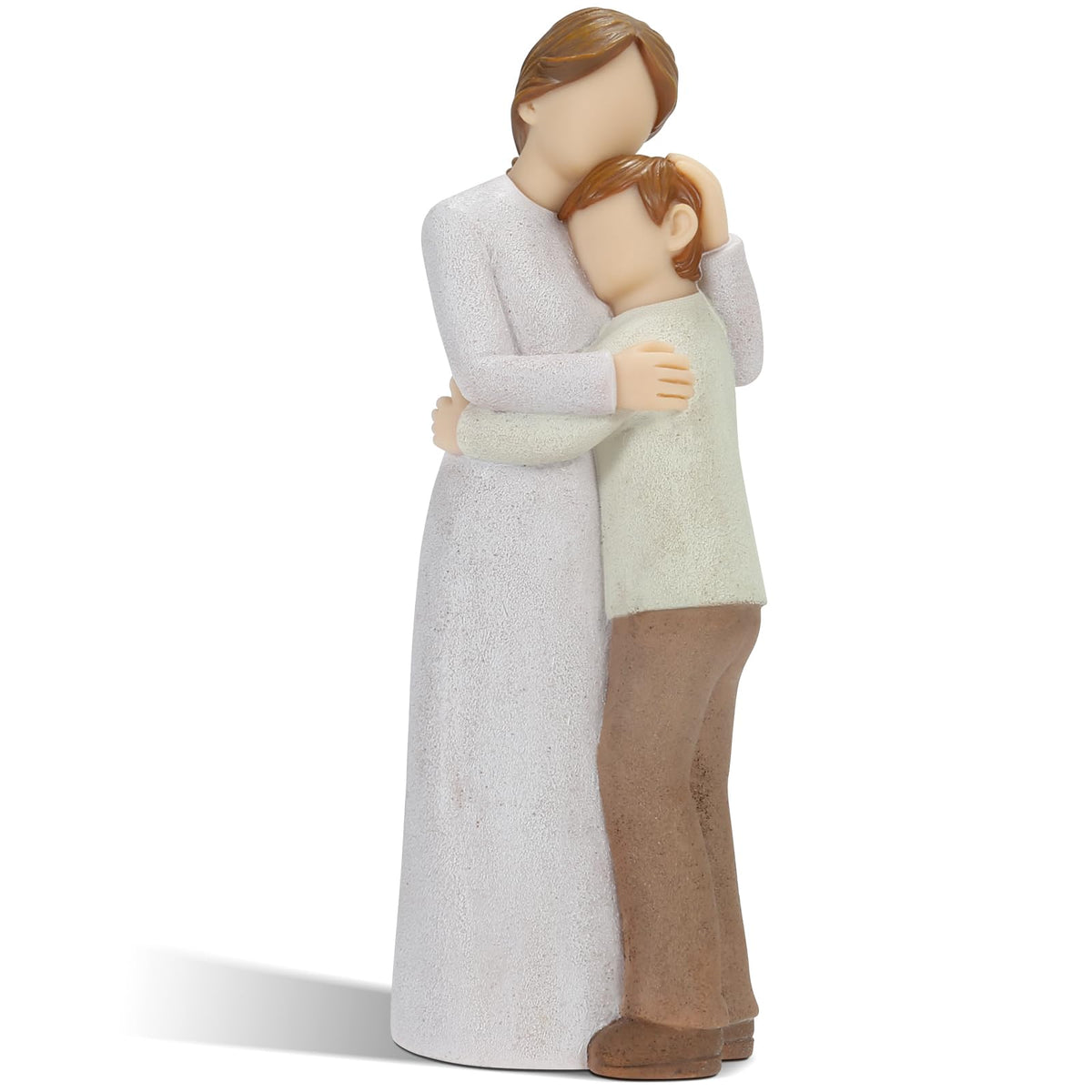 Symbullize hand-painted mom-son figurine highlights delicate textures for heirloom display.