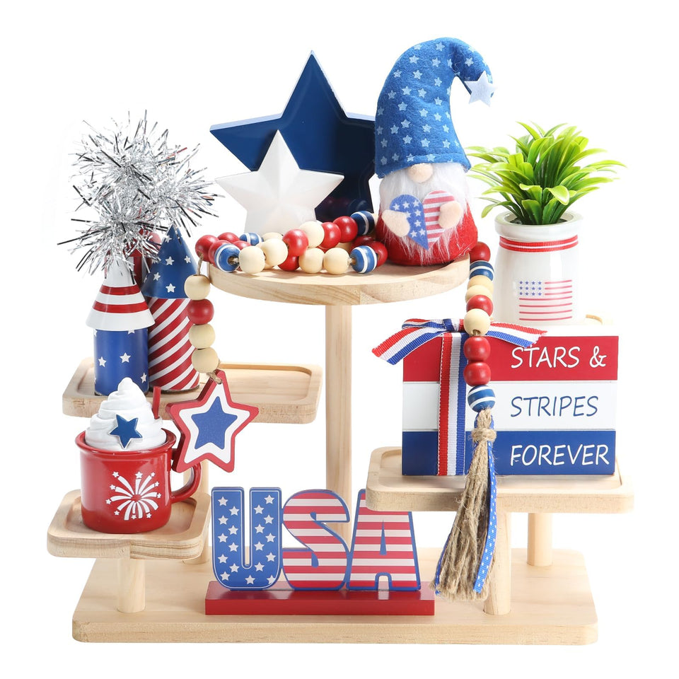 SYNCVIBE 4th July tiered-tray decor set adds festive charm to trays.