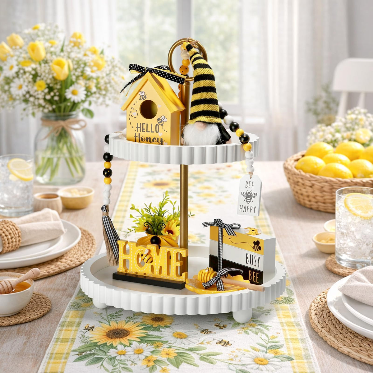 SYNCVIBE Bee gnome figurine adds cheerful farmhouse charm.