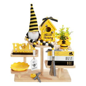 SYNCVIBE Hello Honey sign enhances bee-themed tiered tray displays.