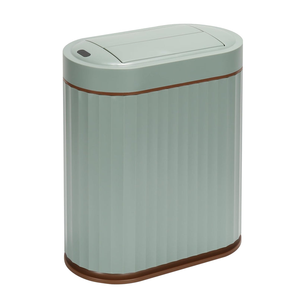 SYNCVIBE butterfly lid sensor trash can enables hands-free disposal with a sleek center opening.