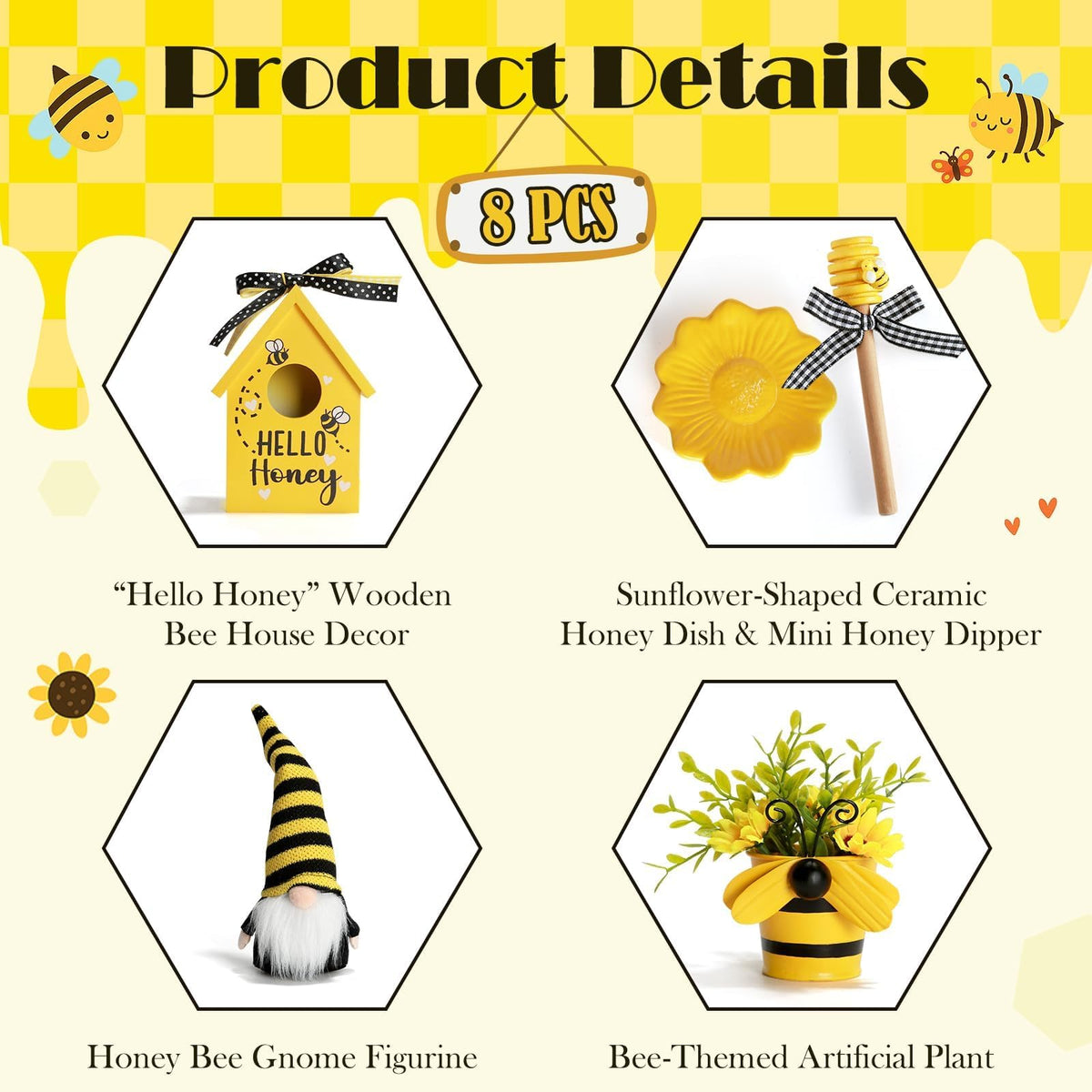 SYNCVIBE HOME letter sign complements bee decor for cozy mantels.