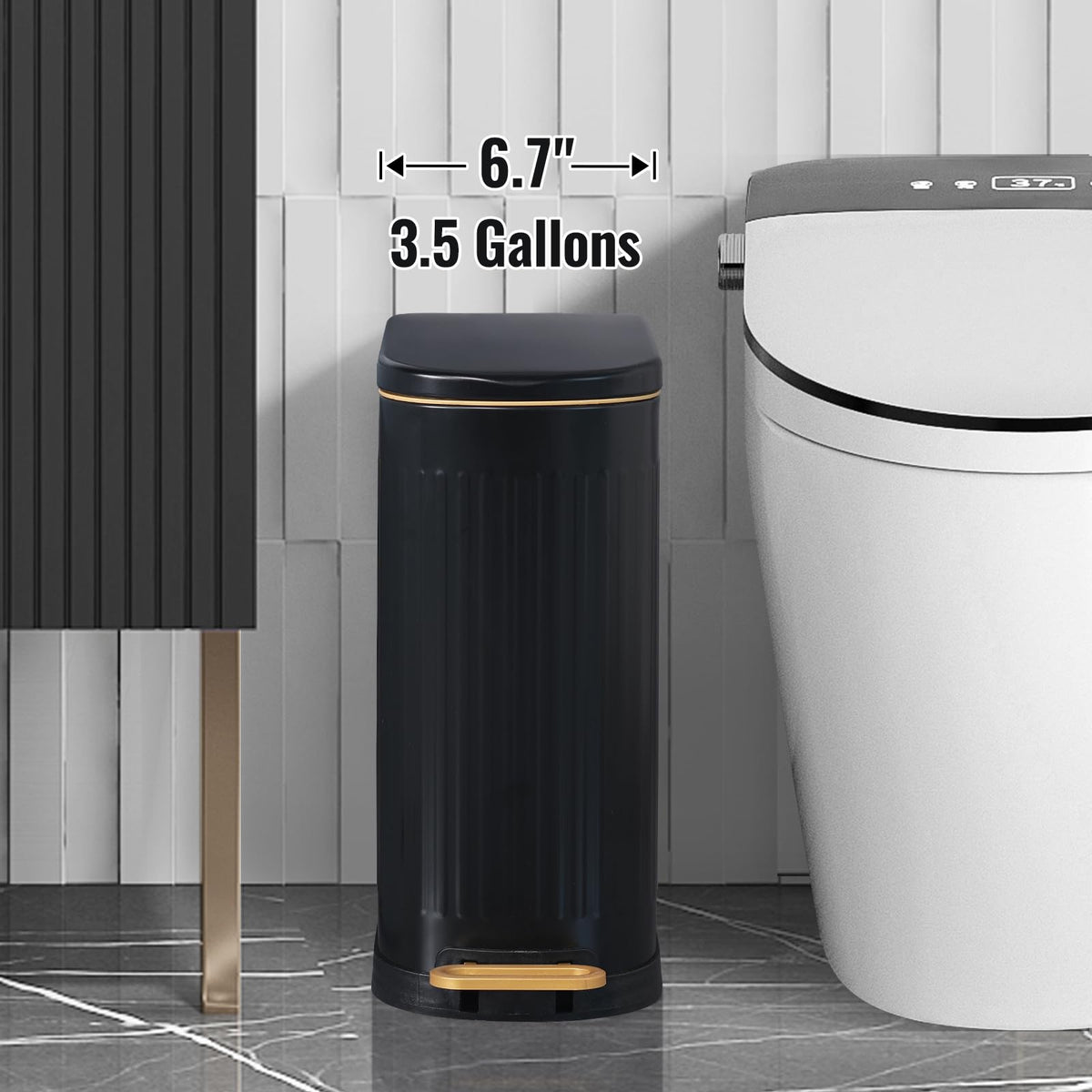 SYNCVIBE Slim Trash Can soft-close mechanism reduces noise during disposal.