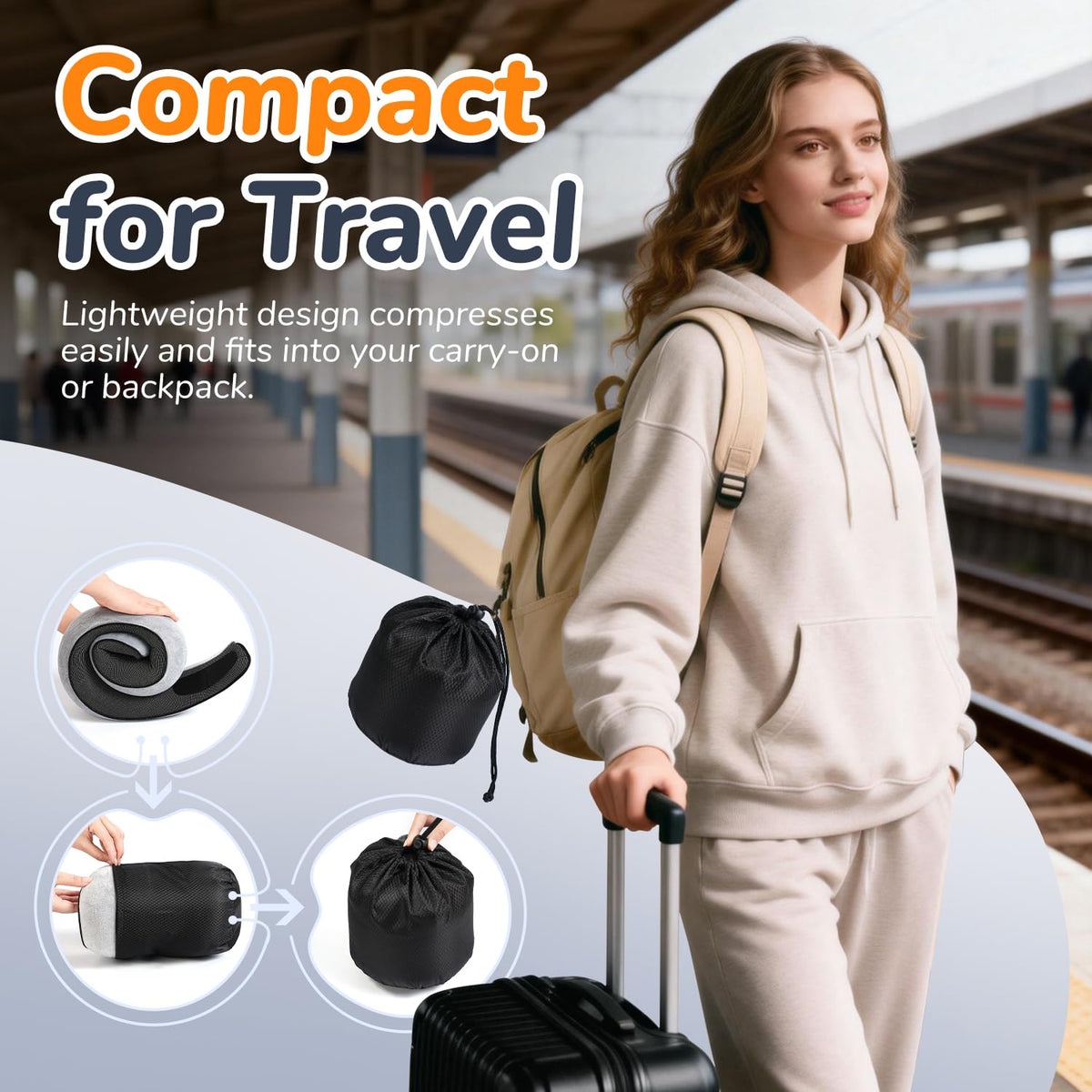 SYNNA rollable design fits compact travel storage in bag