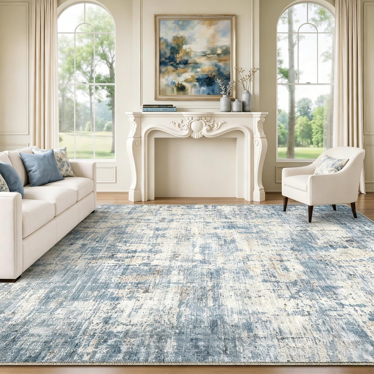 Syrlfar 8x10 blue abstract coastal rug for living rooms with a soft touch.