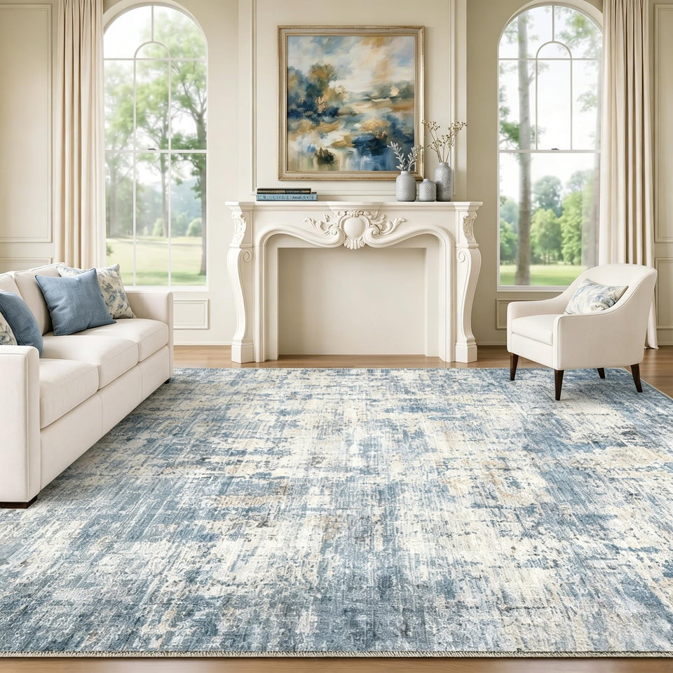 Syrlfar 8x10 blue abstract coastal rug for living rooms with a soft touch.