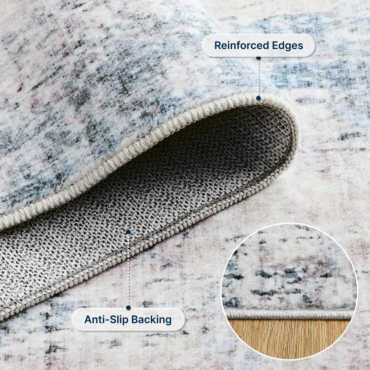 Syrlfar rug with non-slip backing keeps floors secure during daily activity.