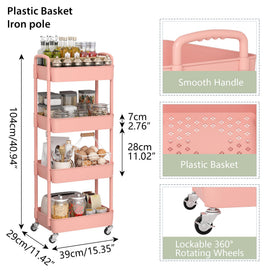 Sywhitta 4 tier pink rolling cart front view for compact organization
