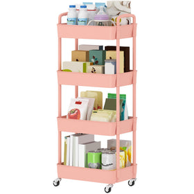 Sywhitta 4 tier pink rolling cart side view for versatile storage