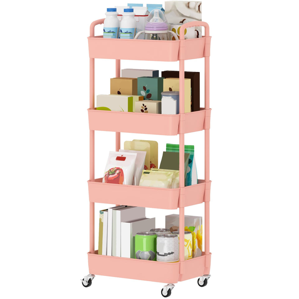Sywhitta 4 tier pink rolling cart side view for versatile storage