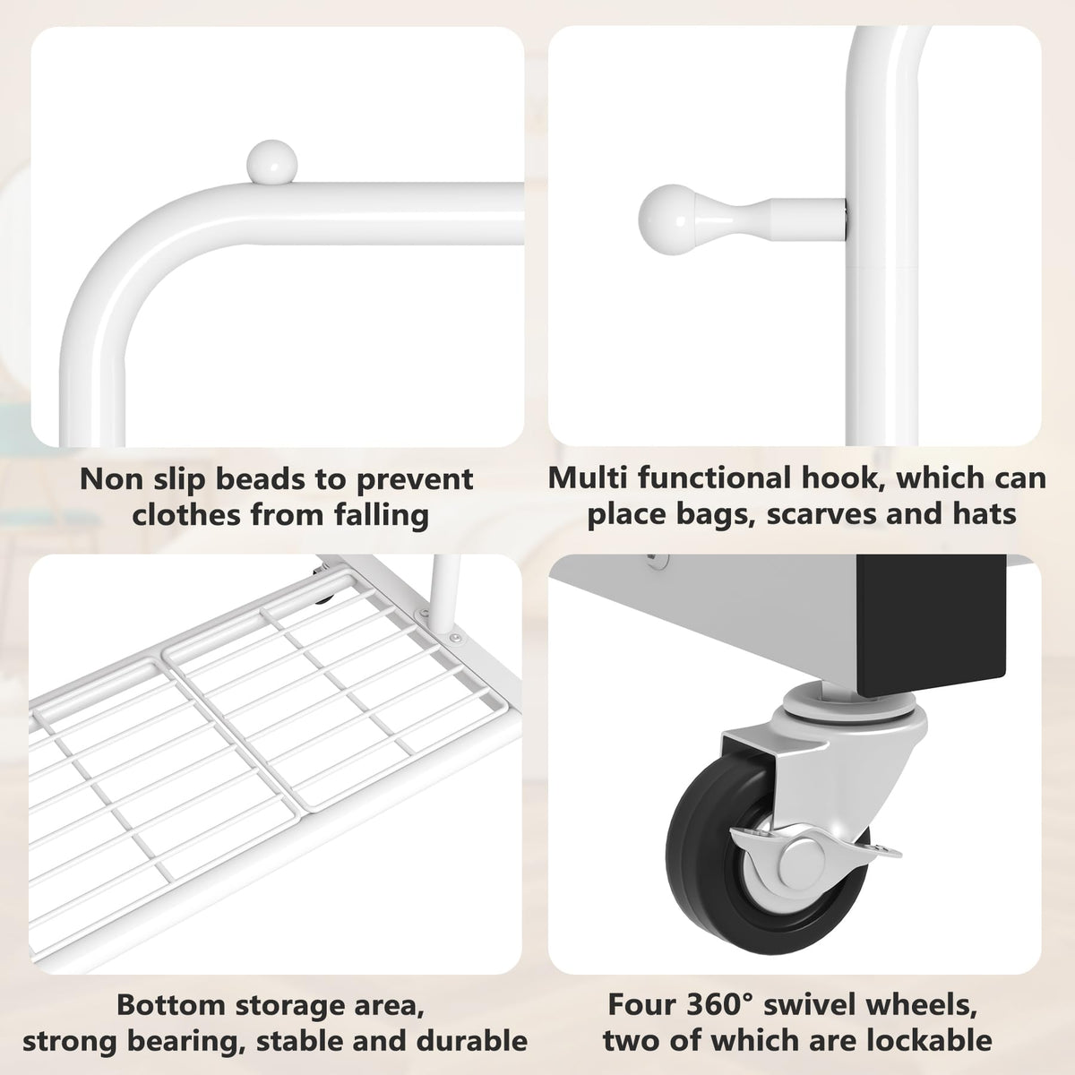 Sywhitta clothing rack anti-slip end beads prevent hanger slippage.