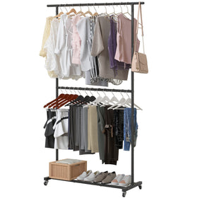 Sywhitta Double Rod Rack front view with spacious hanging space and top drying area