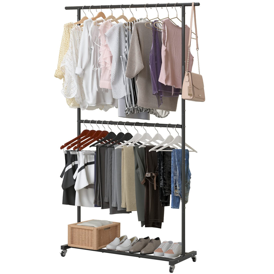 Sywhitta Double Rod Rack front view with spacious hanging space and top drying area