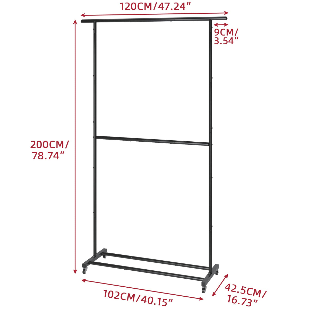 Sywhitta Double Rod Rack four 360° wheels for easy mobility