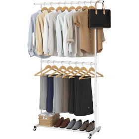 Sywhitta double rod garment rack front view for sturdy coat storage.