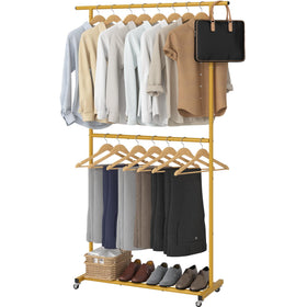 Sywhitta double rod garment rack gold front view for wardrobe organization