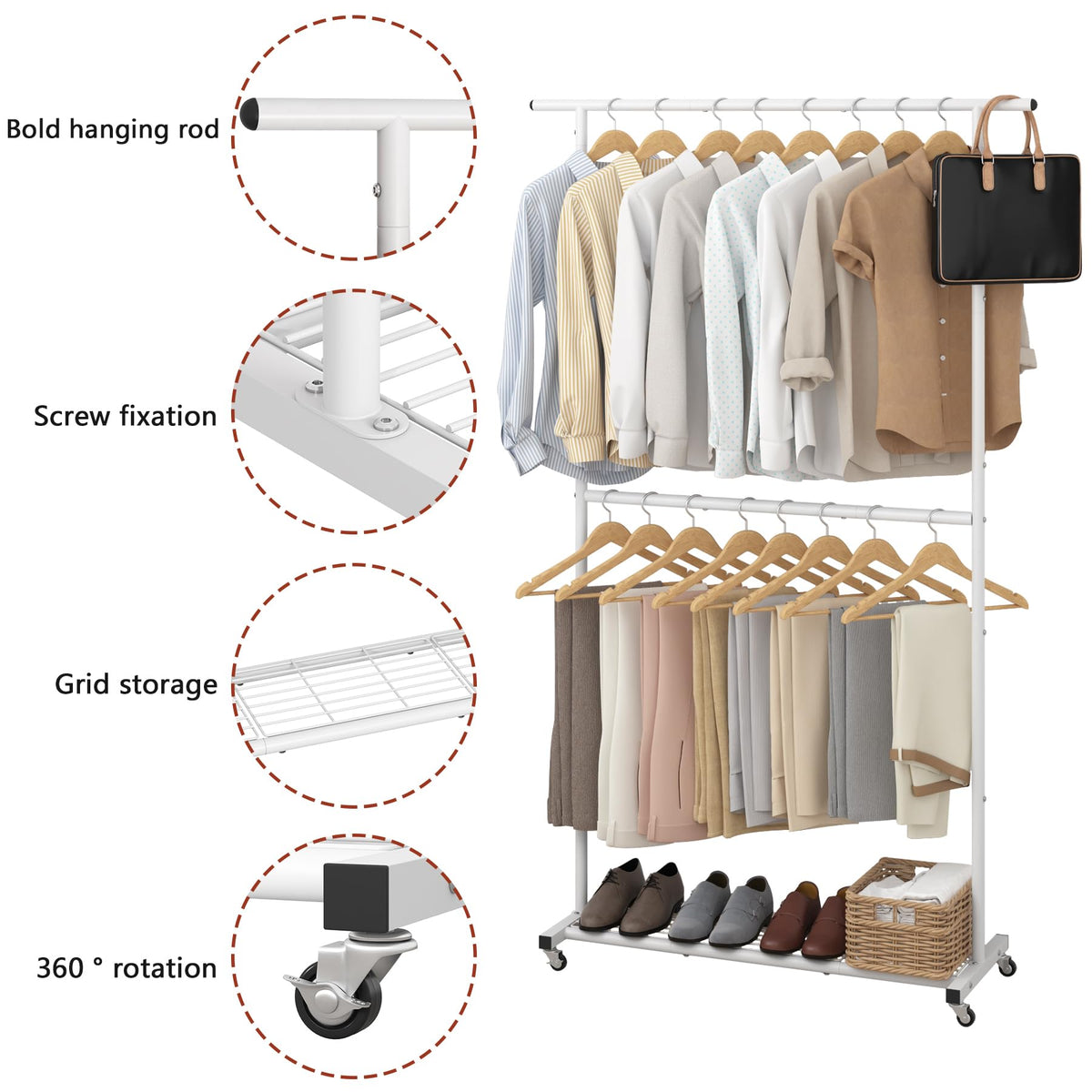Sywhitta garment rack side view showing stable two-rod design.
