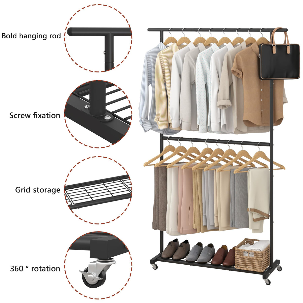 Bottom mesh shelf on the Sywhitta rack stores shoes or boxes neatly.