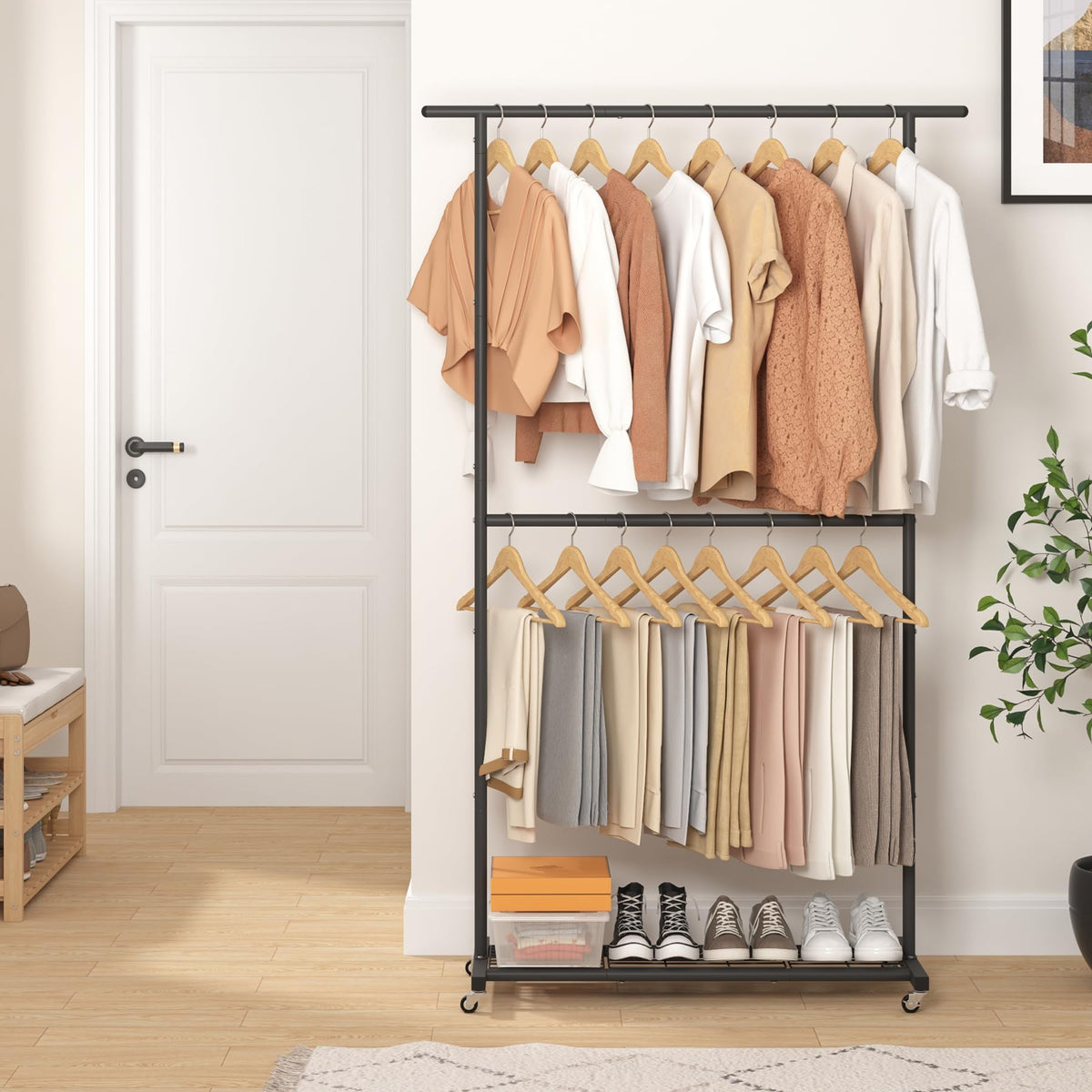 Multi-purpose design fits laundry rooms, bedrooms, or shop displays.