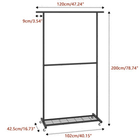 Sywhitta rolling rack features four 360-degree wheels for easy movement.