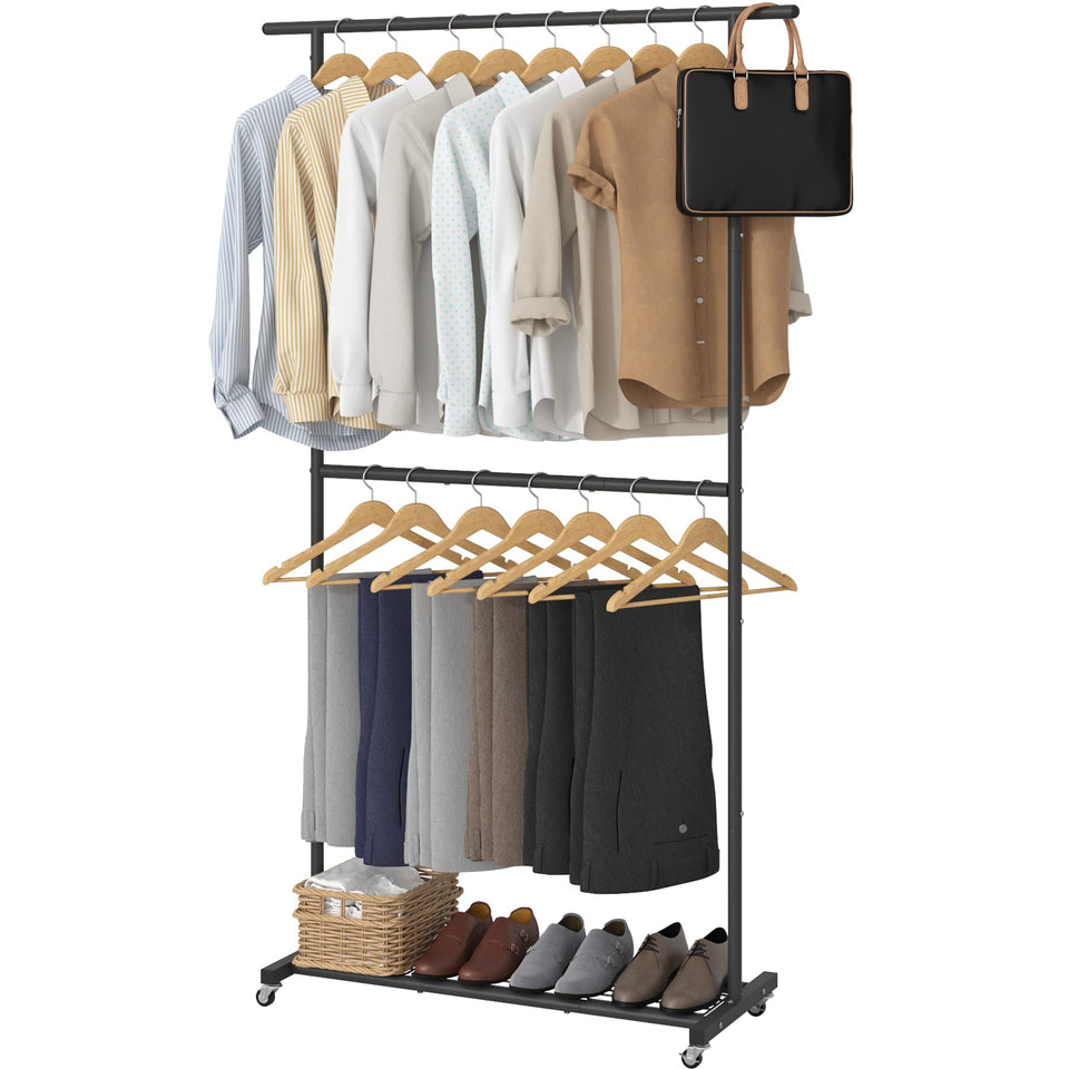 Sywhitta double rod rack with top drying area, ideal for air-drying coats and dresses.