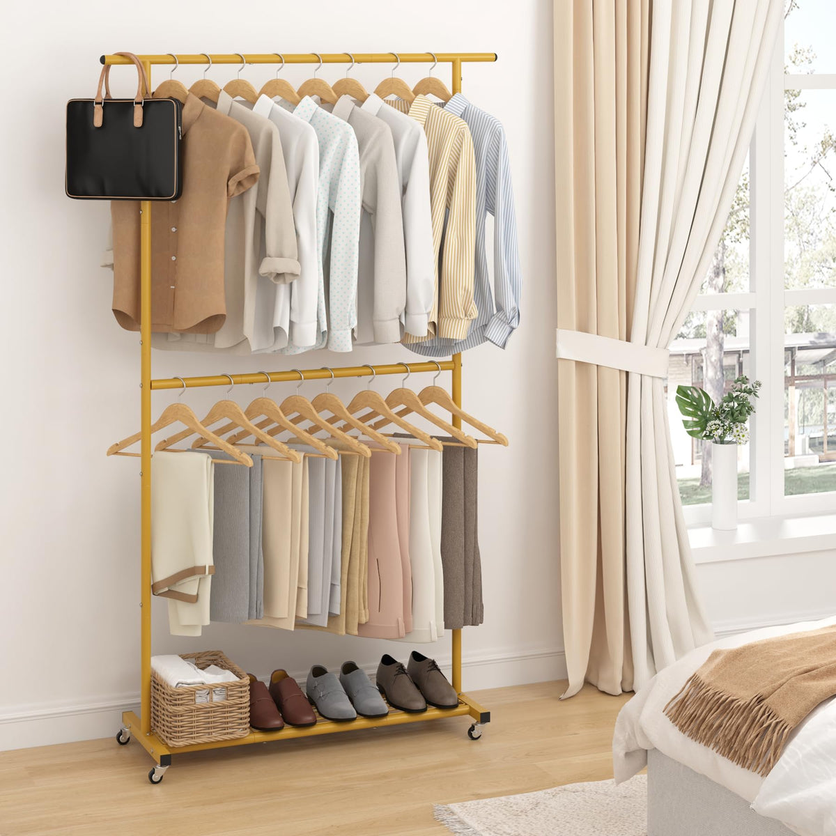 Sywhitta rolling clothes rack with wheels for easy movement