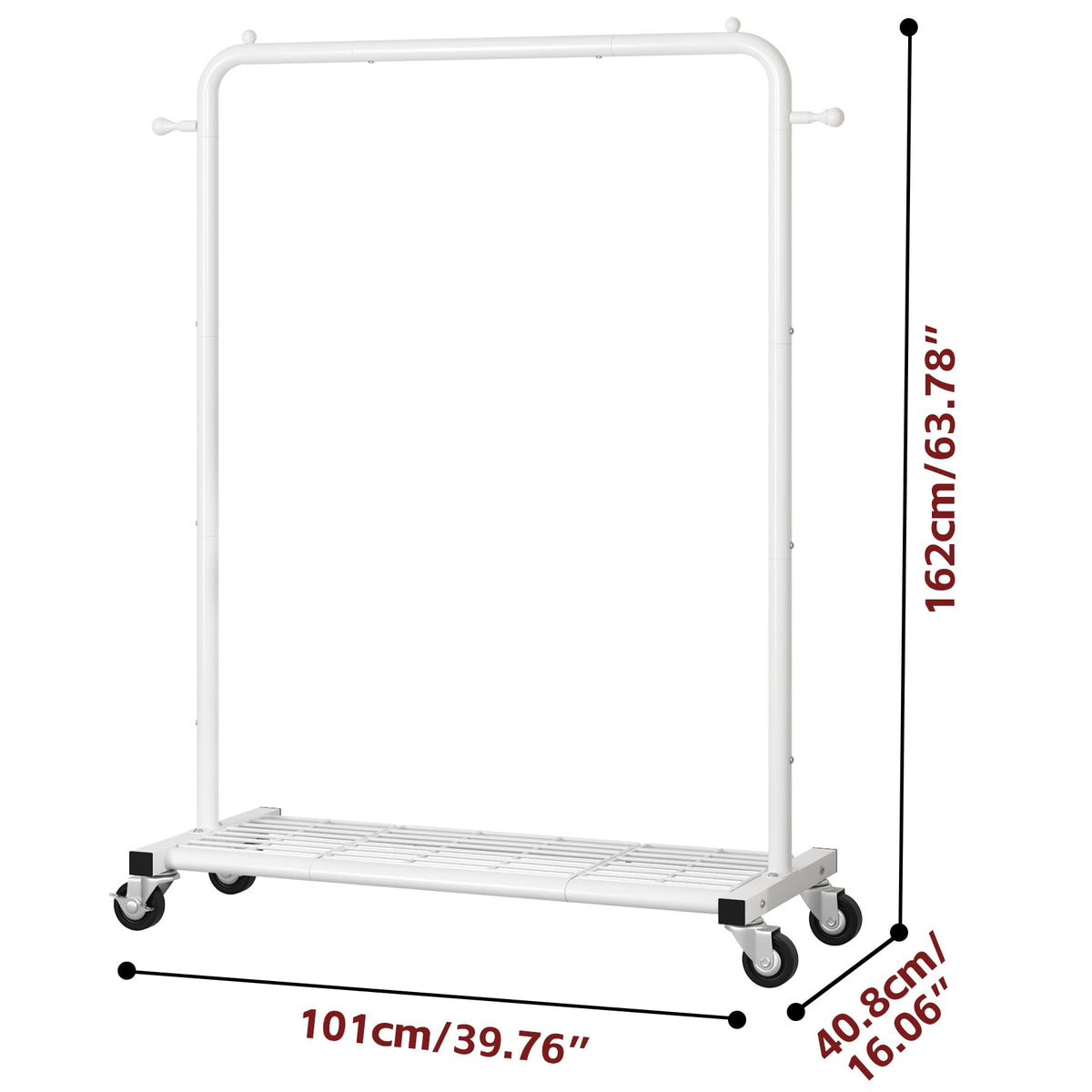 Sywhitta rolling garment rack with assembly guide image, simple setup.