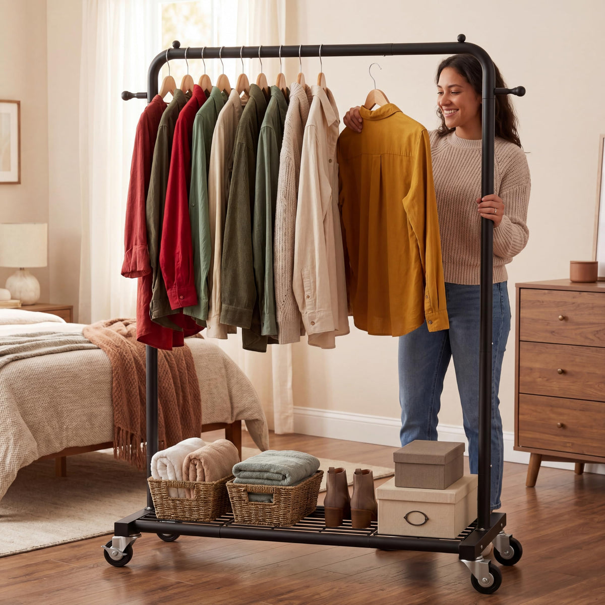 Sywhitta side hooks offer space for scarves, hats, or bags.