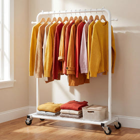 Sywhitta sturdy metal frame supports heavy garments, front angle view.