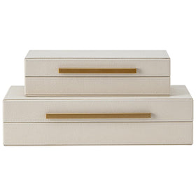 SYYSY beige shagreen decorative box with gold handle for stylish storage
