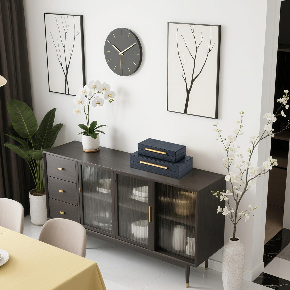 SYYSY elegant storage on shelves adds modern warmth to any room.