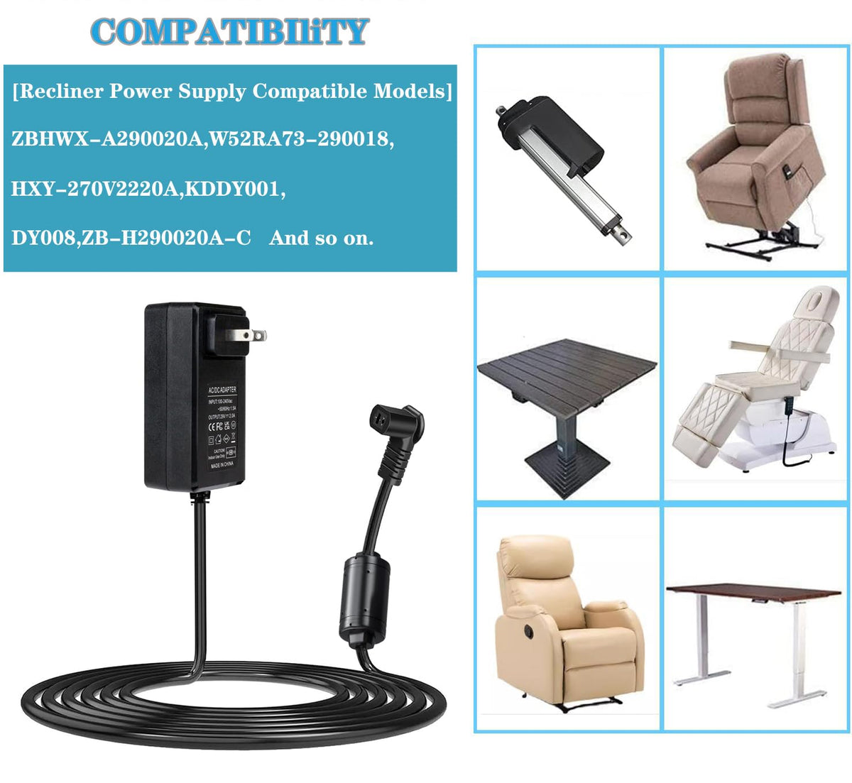 Included US plug and extension cable for easy setup.
