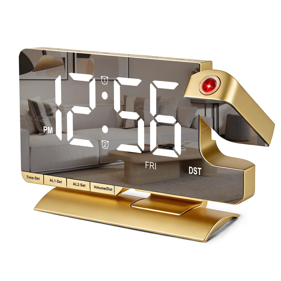 SZELAM projector displays time on wall with rotating lens, ideal for kids' rooms