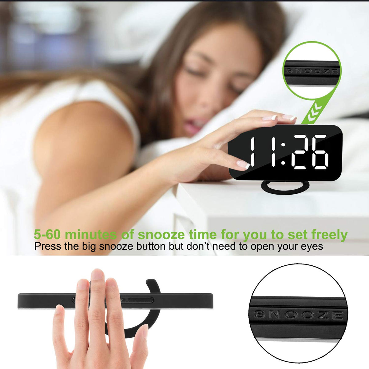 SZELAM snooze-5-minutes button offers extra rest.