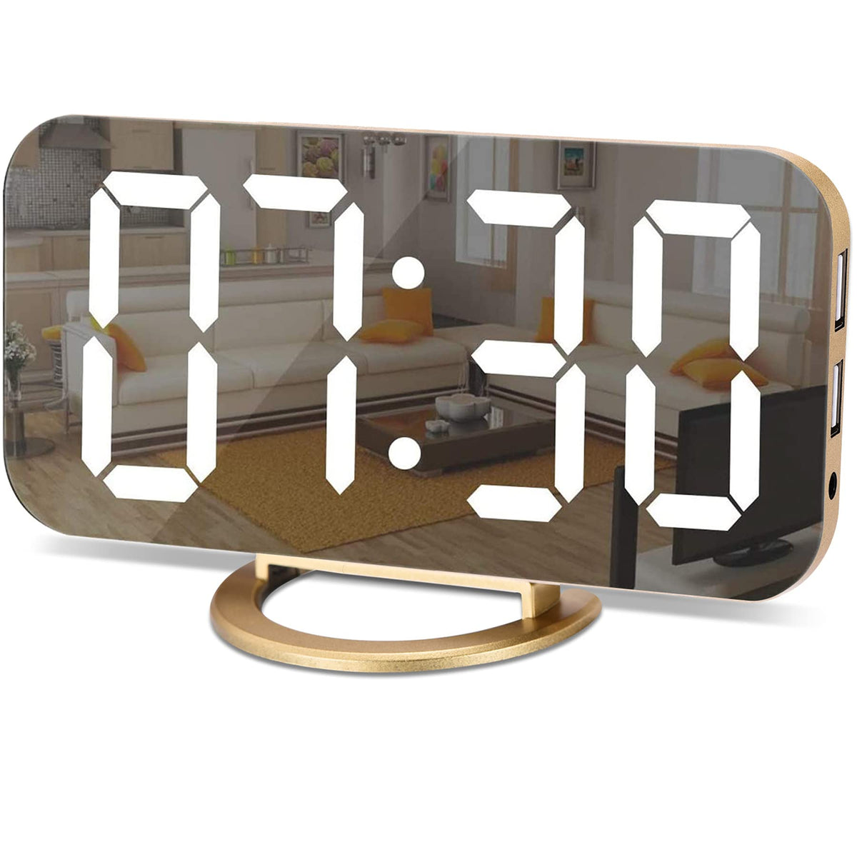 SZELAM digital alarm clock with mirror display for quick makeup checks