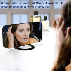 SZELAM digital clock makeup mirror lets you view time while touching up.