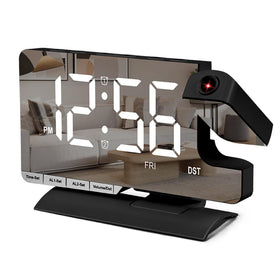 SZELAM digital clock projection with 180-degree rotation for wall or ceiling viewing.