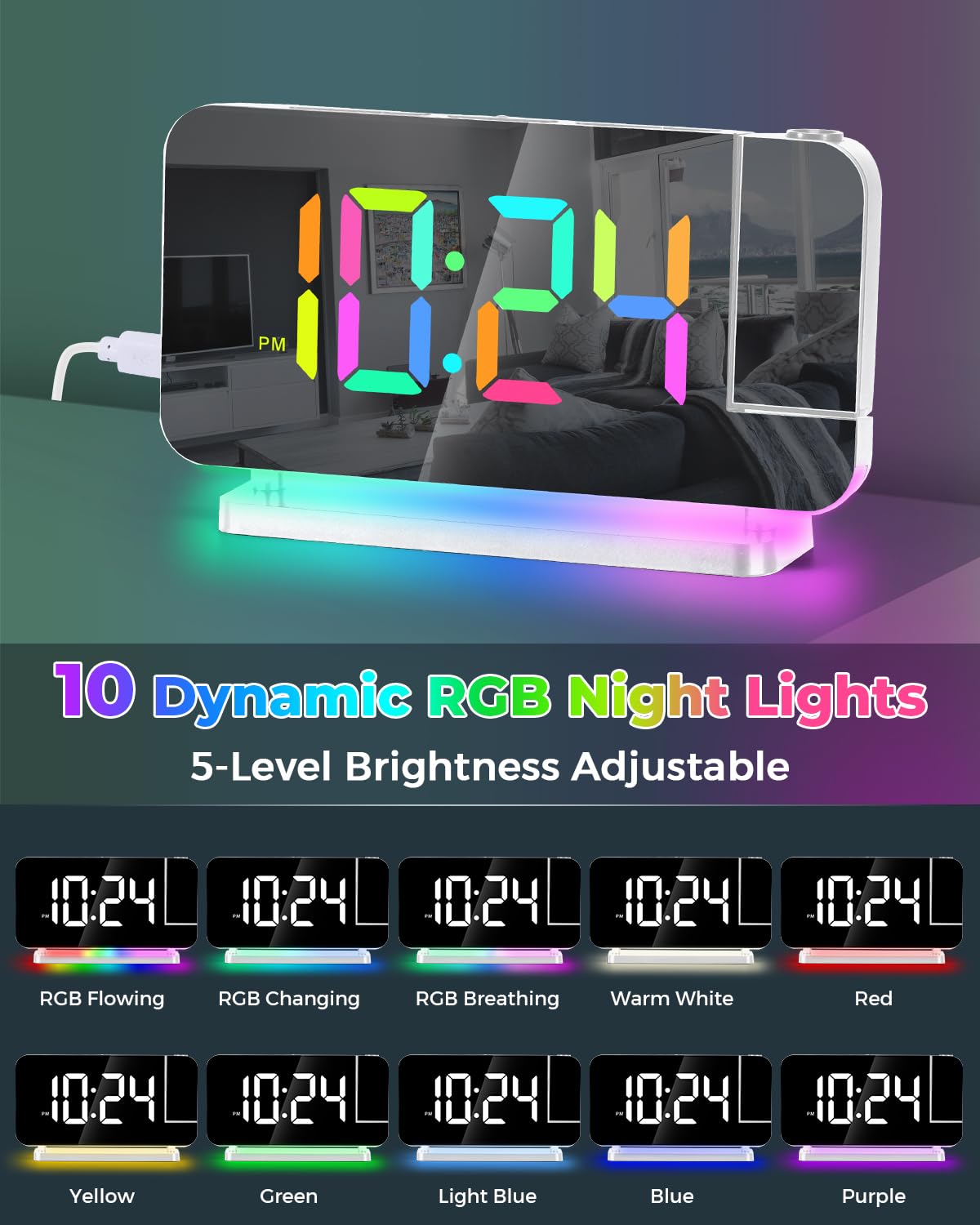 SZELAM digital display showing time in 11-color RGB options