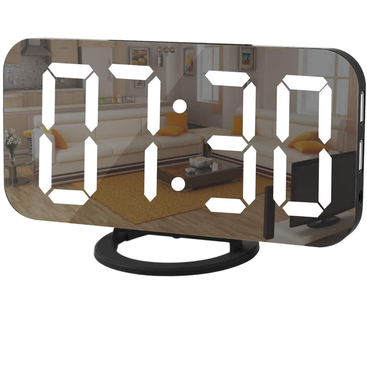 SZELAM Mirror Display Digital Clock with a large surface for quick time checks and makeup.