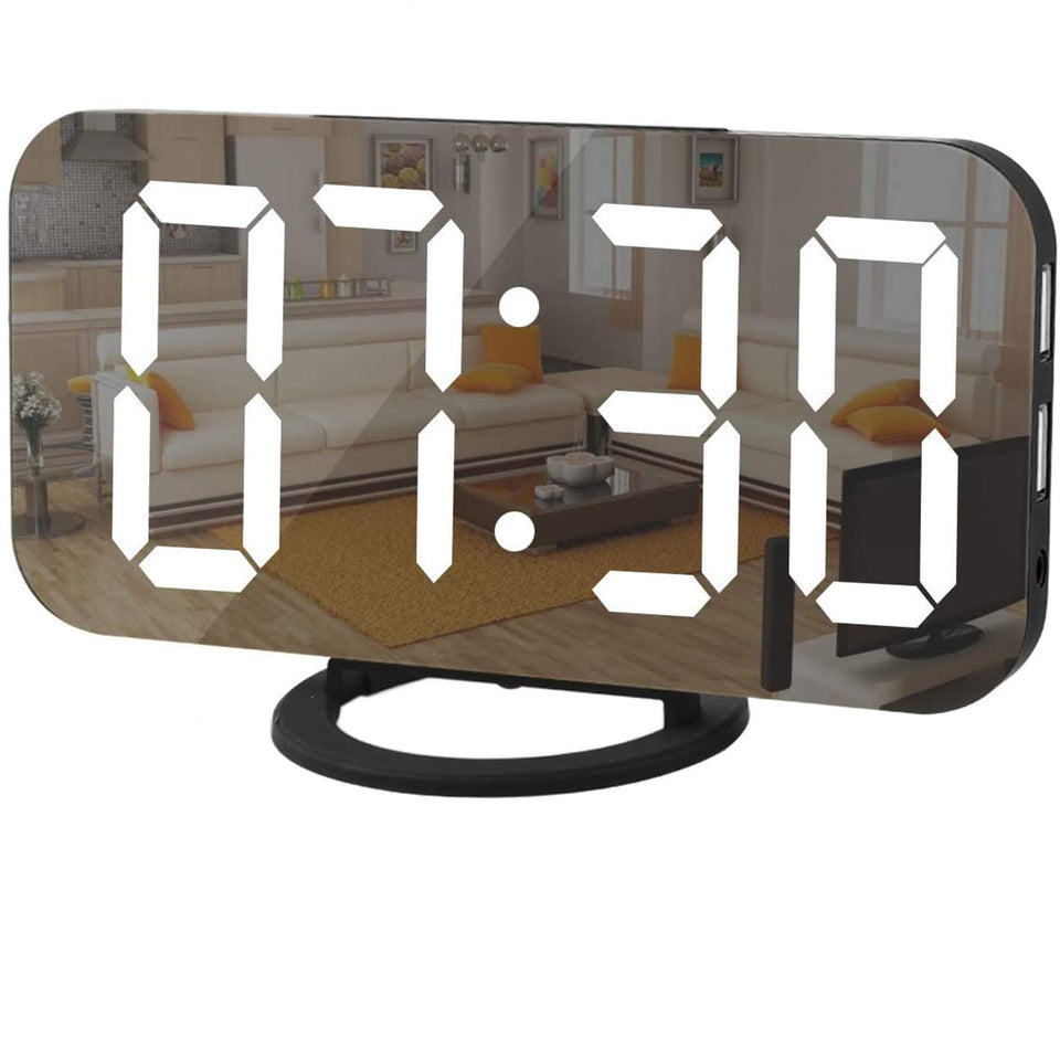 SZELAM Mirror Display Digital Clock with a large surface for quick time checks and makeup.