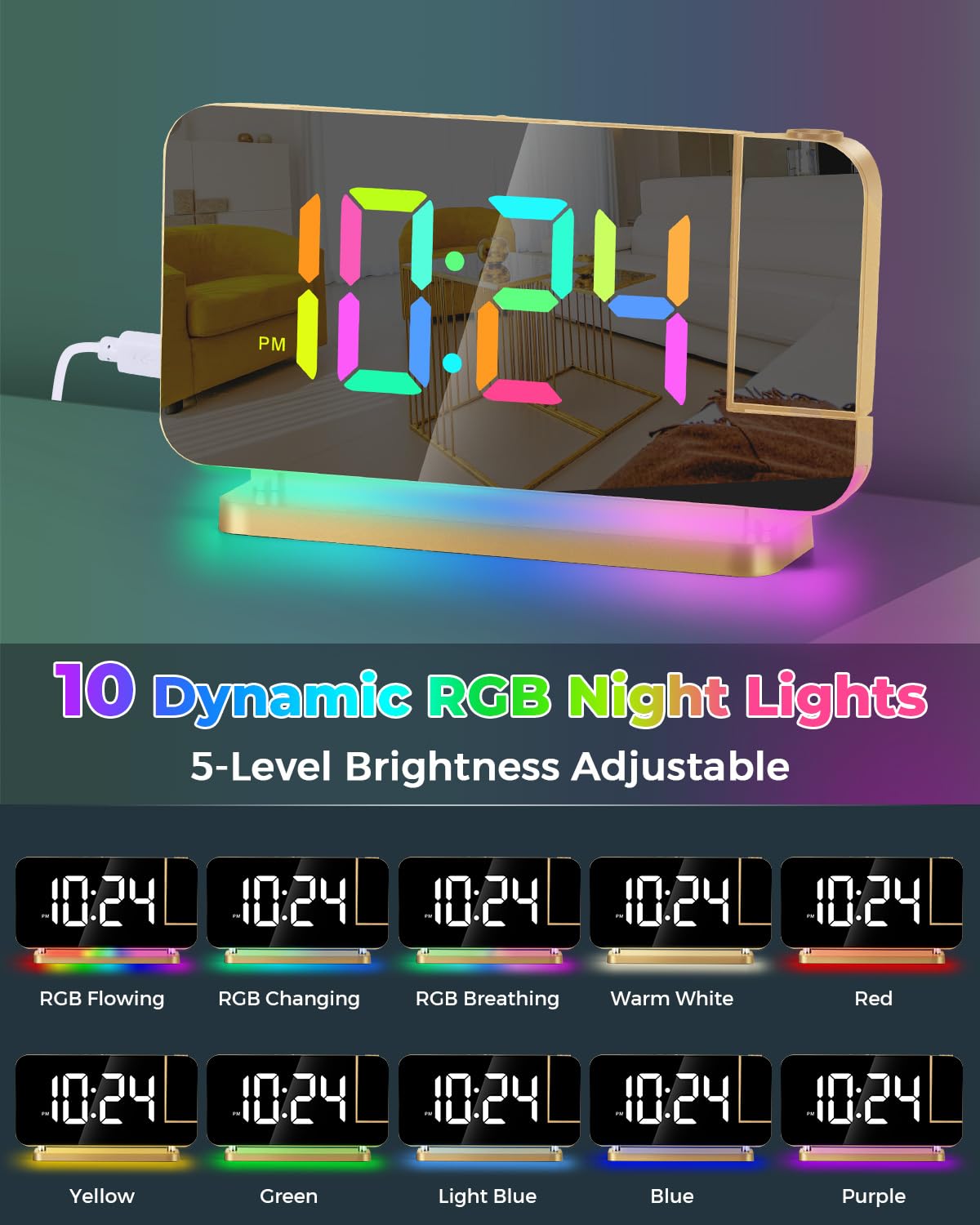 SZELAM Projection Clock color modes allow customization of room ambiance.
