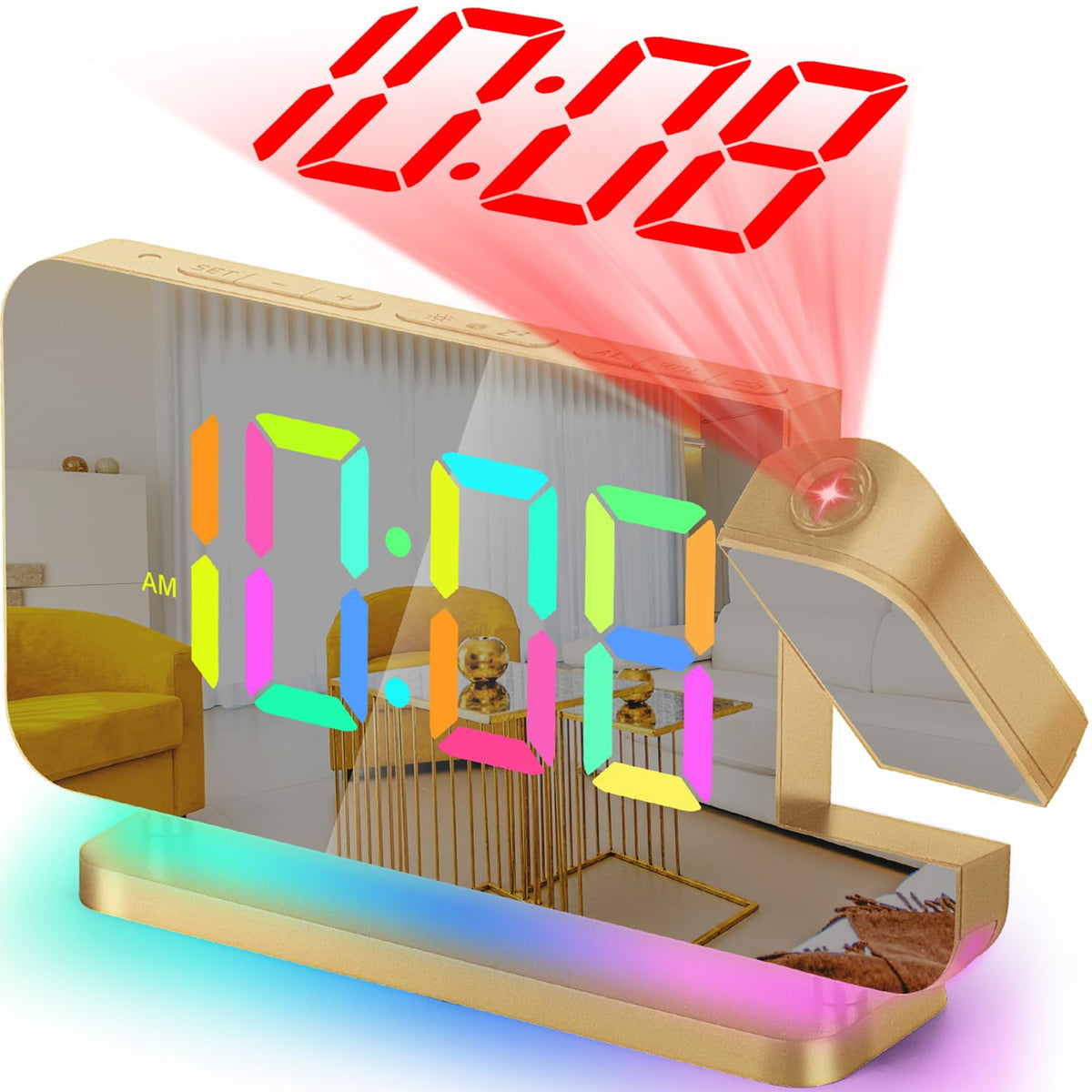 SZELAM Projection Clock front display shows bright digits for quick bedside time checks.