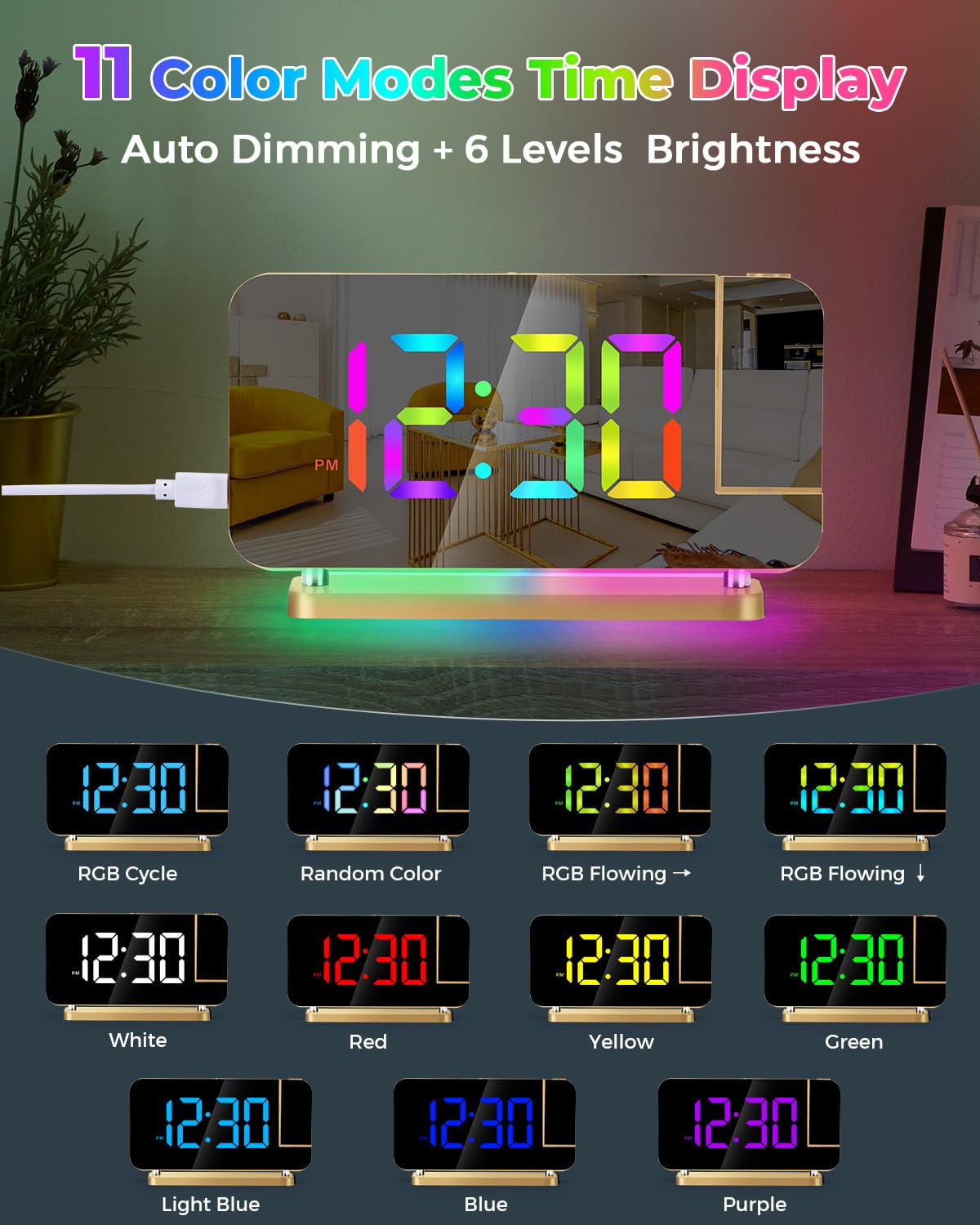 SZELAM Projection Clock RGB night light offers vivid color options for mood lighting.